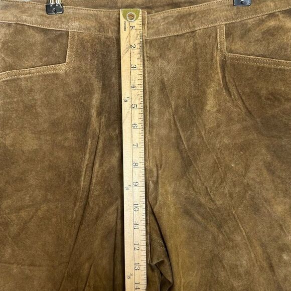 Brandon Thomas Women’s Petite 12 Genuine Leather Suede Pants brown tan - Picture 3 of 7